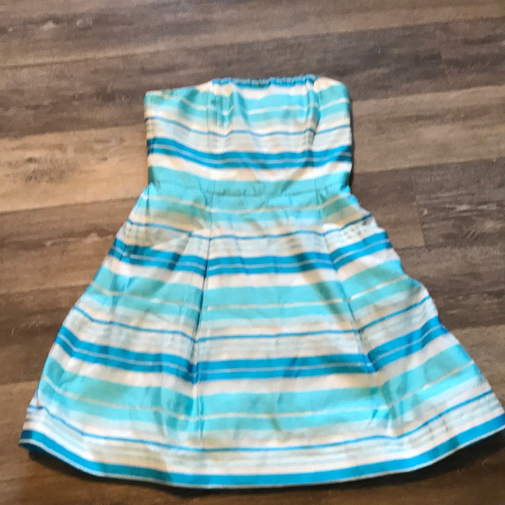 Lilly Pulitzer strapless blue striped dress size 6